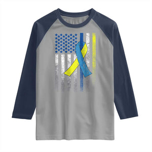 Down Syndrome Awareness Vintage American Flag Raglan Shirt TS11 Sport Gray Navy Print Your Wear
