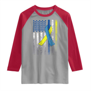 Down Syndrome Awareness Vintage American Flag Raglan Shirt TS11 Sport Gray Red Print Your Wear