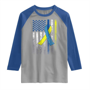 Down Syndrome Awareness Vintage American Flag Raglan Shirt TS11 Sport Gray Royal Print Your Wear