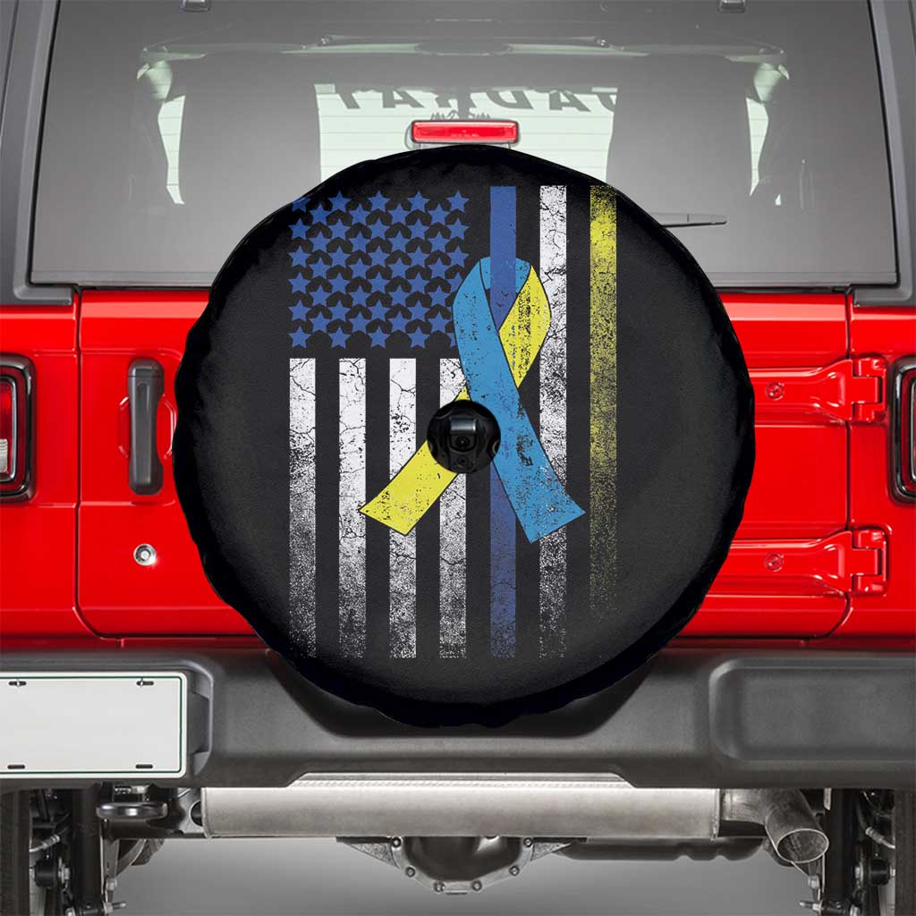 Down Syndrome Awareness Vintage American Flag Spare Tire Cover TS11 Black Print Your Wear
