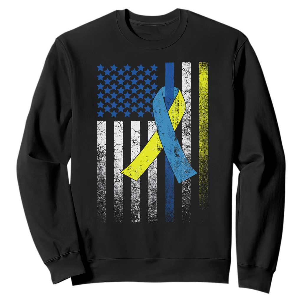 Down Syndrome Awareness Vintage American Flag Sweatshirt TS11 Black Print Your Wear