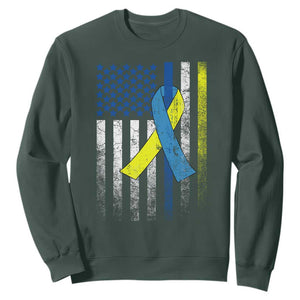 Down Syndrome Awareness Vintage American Flag Sweatshirt TS11 Dark Forest Green Print Your Wear