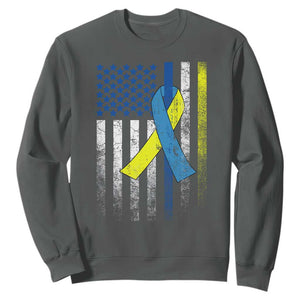 Down Syndrome Awareness Vintage American Flag Sweatshirt TS11 Dark Heather Print Your Wear