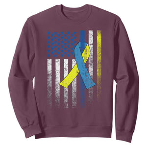 Down Syndrome Awareness Vintage American Flag Sweatshirt TS11 Maroon Print Your Wear