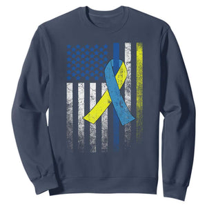 Down Syndrome Awareness Vintage American Flag Sweatshirt TS11 Navy Print Your Wear