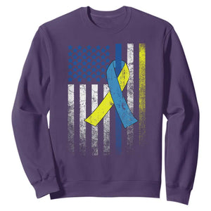 Down Syndrome Awareness Vintage American Flag Sweatshirt TS11 Purple Print Your Wear