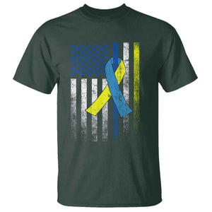 Down Syndrome Awareness Vintage American Flag T Shirt TS11 Dark Forest Green Print Your Wear