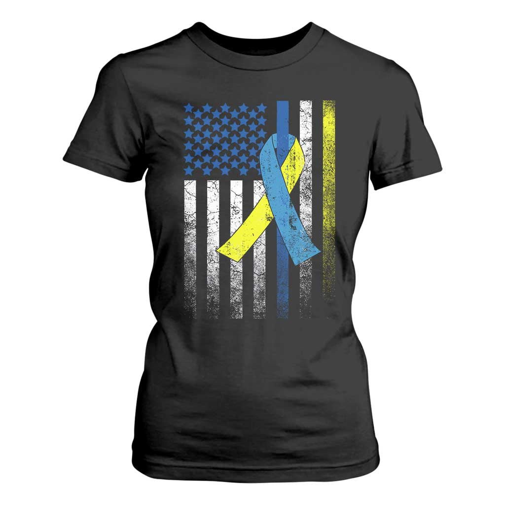 Down Syndrome Awareness Vintage American Flag T Shirt For Women TS11 Black Print Your Wear