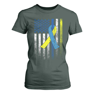 Down Syndrome Awareness Vintage American Flag T Shirt For Women TS11 Dark Forest Green Print Your Wear