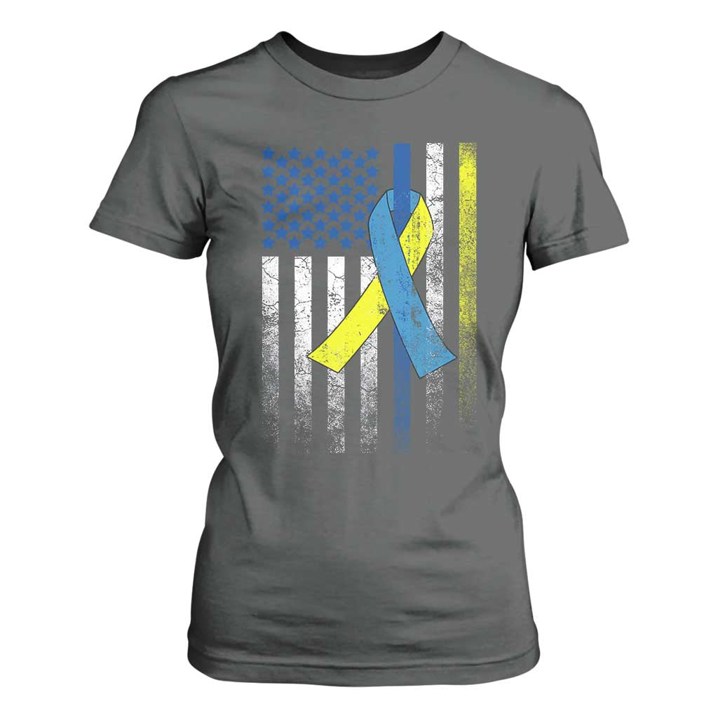 Down Syndrome Awareness Vintage American Flag T Shirt For Women TS11 Dark Heather Print Your Wear