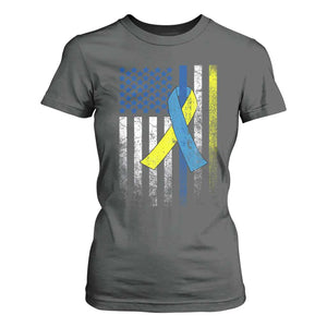 Down Syndrome Awareness Vintage American Flag T Shirt For Women TS11 Dark Heather Print Your Wear