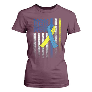 Down Syndrome Awareness Vintage American Flag T Shirt For Women TS11 Maroon Print Your Wear
