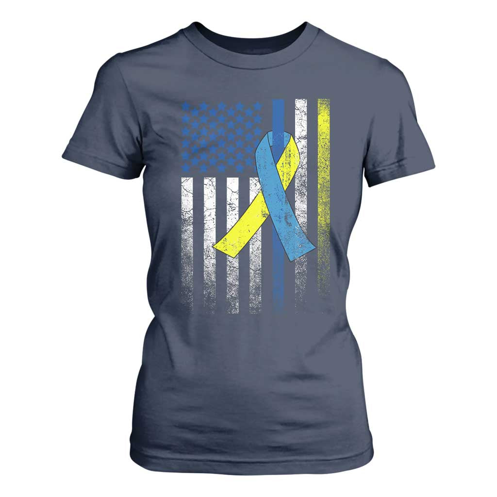 Down Syndrome Awareness Vintage American Flag T Shirt For Women TS11 Navy Print Your Wear