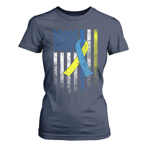 Down Syndrome Awareness Vintage American Flag T Shirt For Women TS11 Navy Print Your Wear