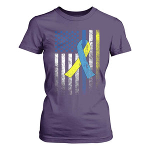 Down Syndrome Awareness Vintage American Flag T Shirt For Women TS11 Purple Print Your Wear