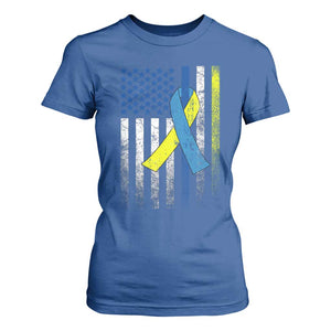 Down Syndrome Awareness Vintage American Flag T Shirt For Women TS11 Royal Blue Print Your Wear
