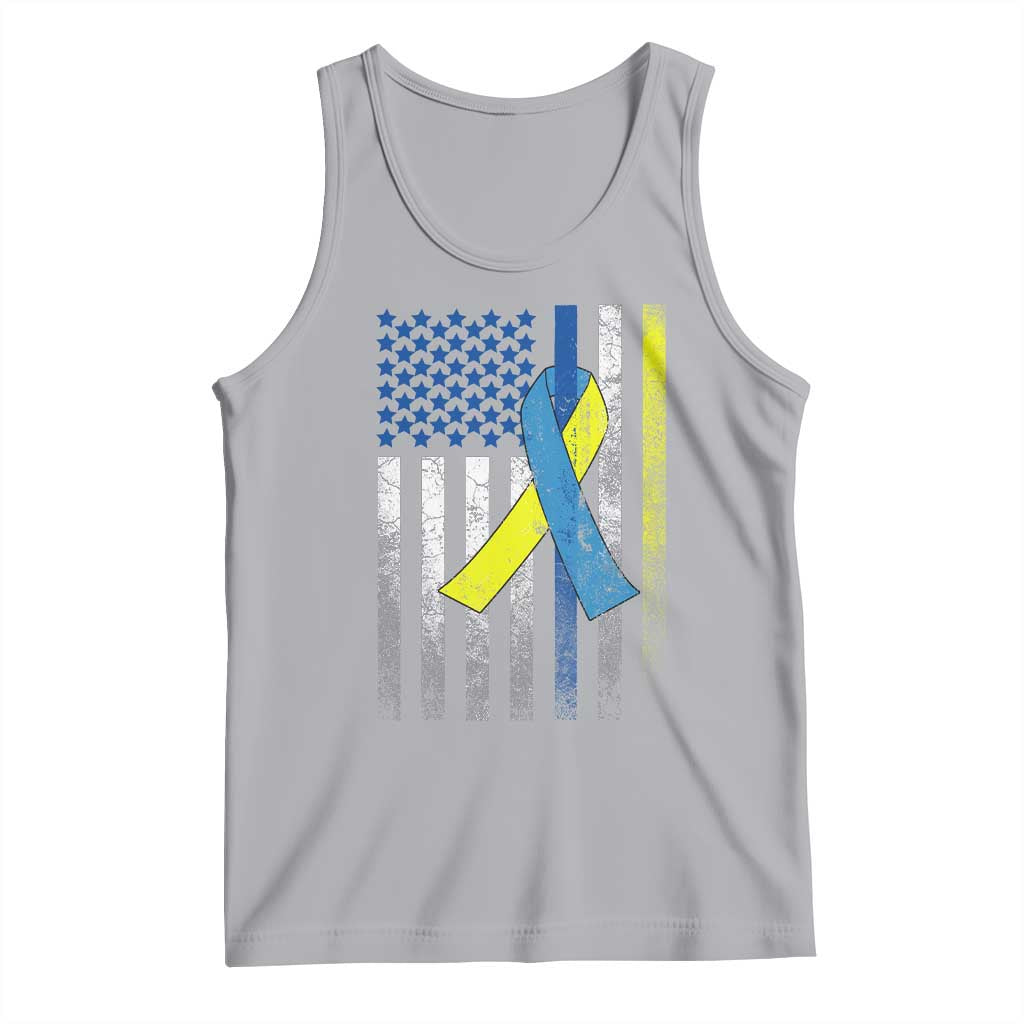 Down Syndrome Awareness Vintage American Flag Tank Top TS11 Athletic Heather Print Your Wear