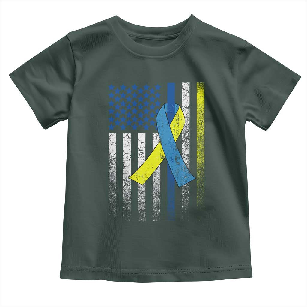 Down Syndrome Awareness Vintage American Flag Toddler T Shirt TS11 Dark Forest Green Print Your Wear