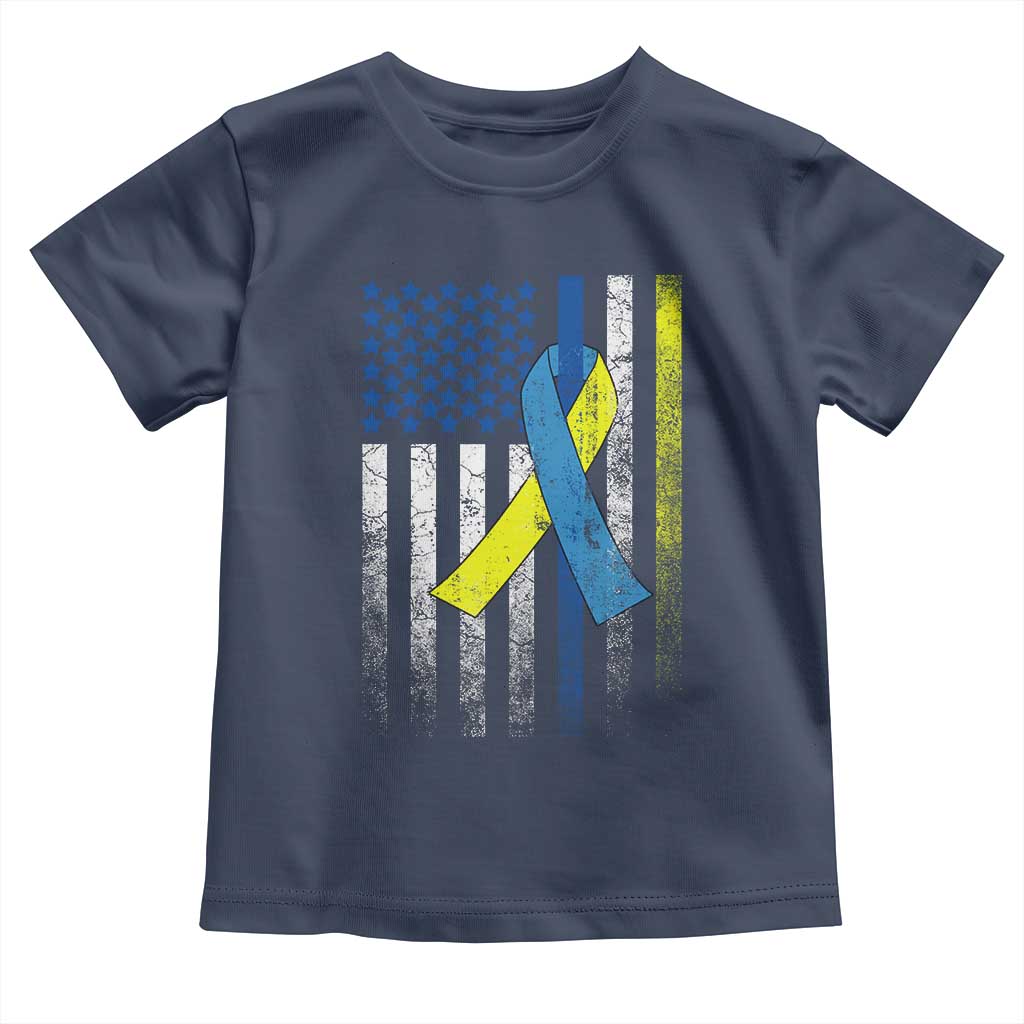 Down Syndrome Awareness Vintage American Flag Toddler T Shirt TS11 Navy Print Your Wear