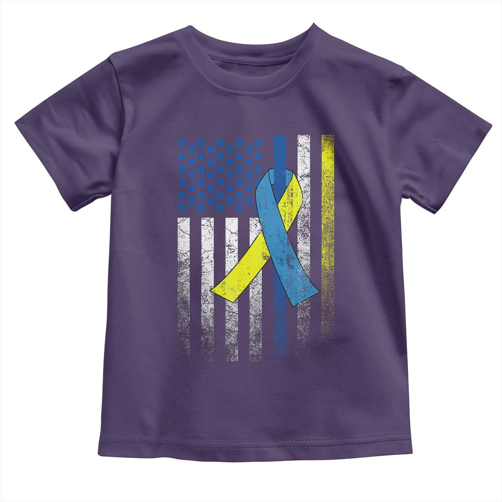Down Syndrome Awareness Vintage American Flag Toddler T Shirt TS11 Purple Print Your Wear