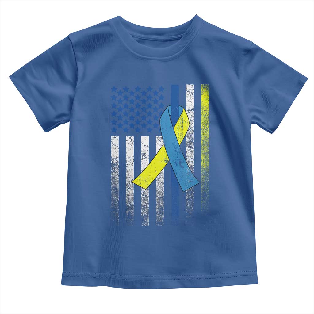 Down Syndrome Awareness Vintage American Flag Toddler T Shirt TS11 Royal Blue Print Your Wear