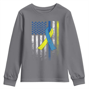 Down Syndrome Awareness Vintage American Flag Youth Sweatshirt TS11 Charcoal Print Your Wear