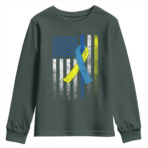 Down Syndrome Awareness Vintage American Flag Youth Sweatshirt TS11 Dark Forest Green Print Your Wear