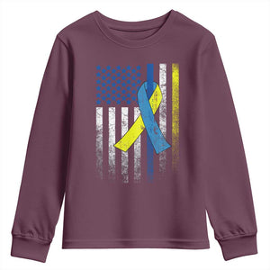 Down Syndrome Awareness Vintage American Flag Youth Sweatshirt TS11 Maroon Print Your Wear