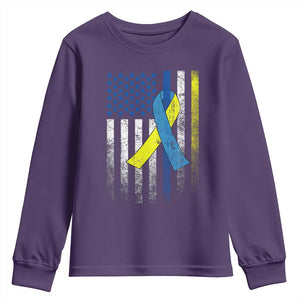 Down Syndrome Awareness Vintage American Flag Youth Sweatshirt TS11 Purple Print Your Wear