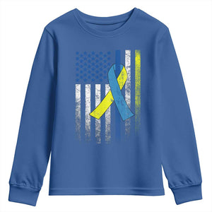 Down Syndrome Awareness Vintage American Flag Youth Sweatshirt TS11 Royal Blue Print Your Wear