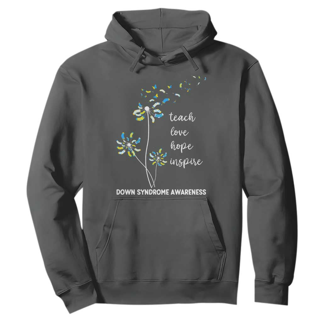 Down Syndrome Awareness Hoodie Teach Love Hope Inspire Socks Dandelion TS11 Dark Heather Print Your Wear