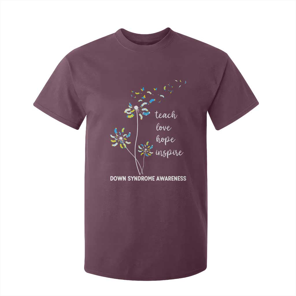 Down Syndrome Awareness T Shirt For Kid Teach Love Hope Inspire Socks Dandelion TS11 Maroon Print Your Wear