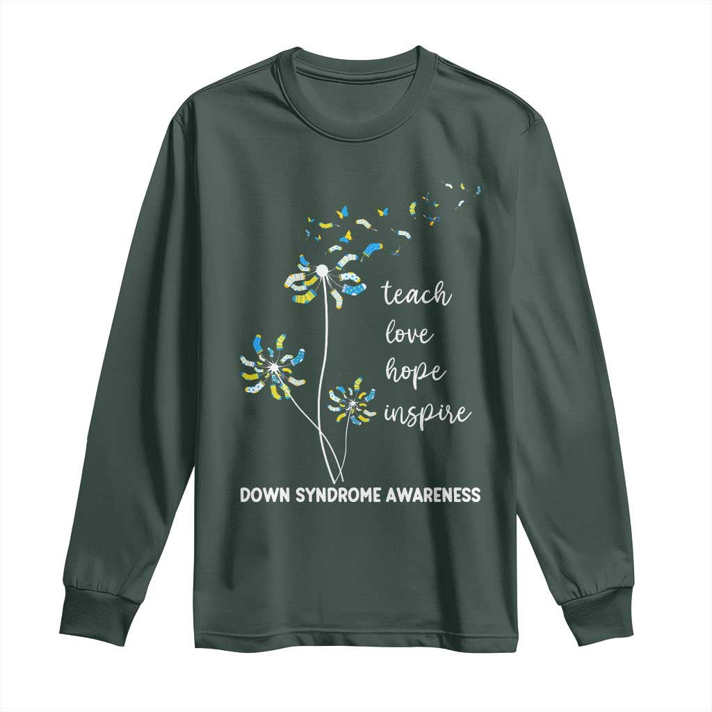 Down Syndrome Awareness Long Sleeve Shirt Teach Love Hope Inspire Socks Dandelion TS11 Dark Forest Green Print Your Wear