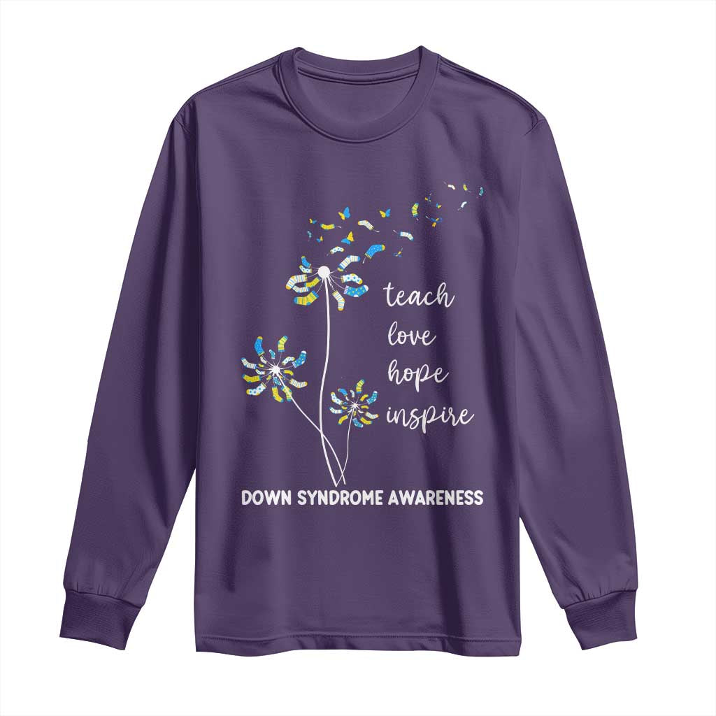 Down Syndrome Awareness Long Sleeve Shirt Teach Love Hope Inspire Socks Dandelion TS11 Purple Print Your Wear