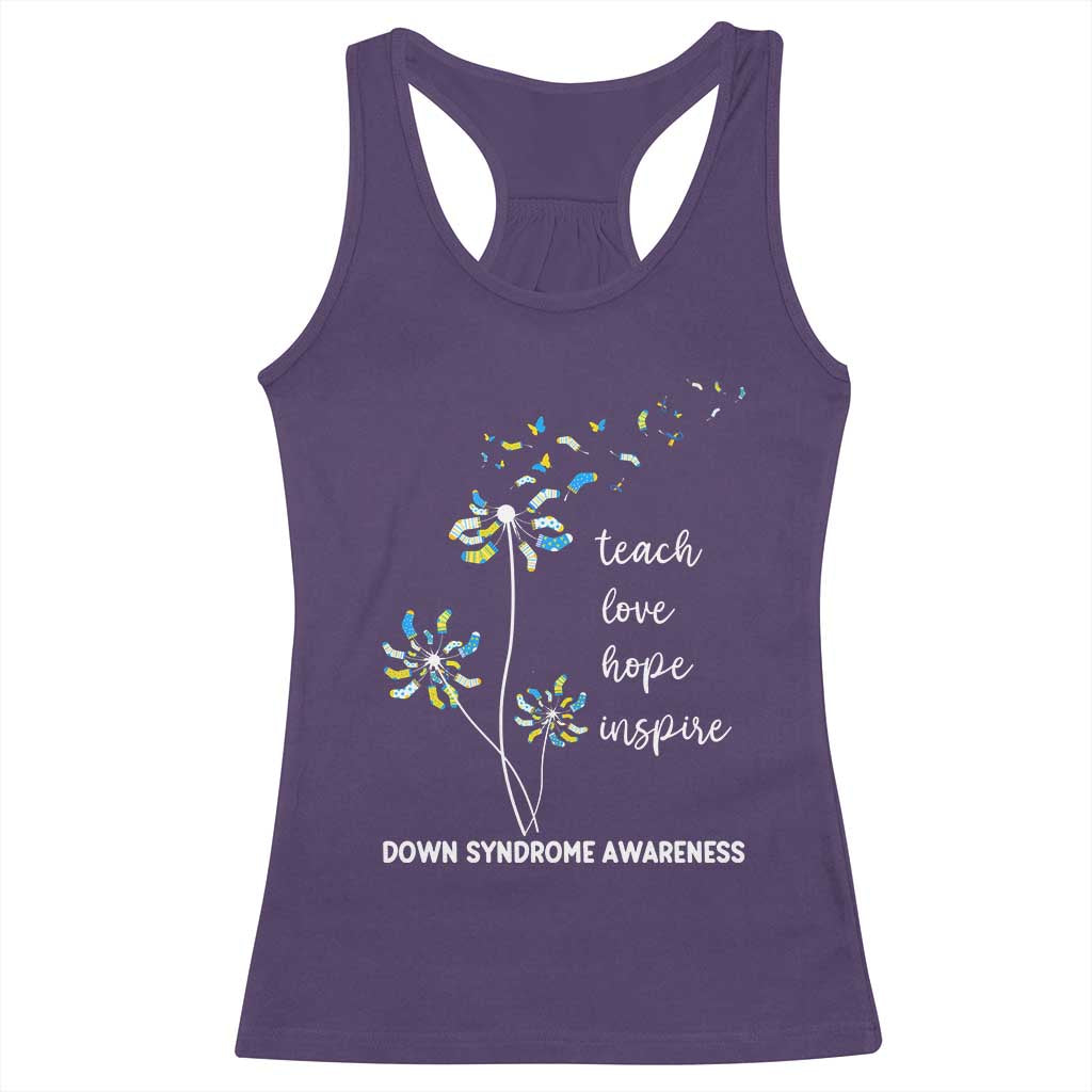 Down Syndrome Awareness Racerback Tank Top Teach Love Hope Inspire Socks Dandelion TS11 Purple Print Your Wear