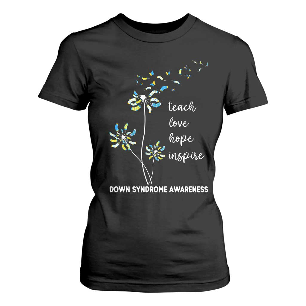 Down Syndrome Awareness T Shirt For Women Teach Love Hope Inspire Socks Dandelion TS11 Black Print Your Wear