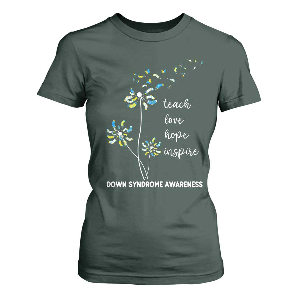Down Syndrome Awareness T Shirt For Women Teach Love Hope Inspire Socks Dandelion TS11 Dark Forest Green Print Your Wear