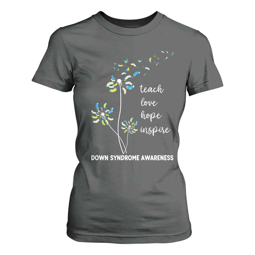 Down Syndrome Awareness T Shirt For Women Teach Love Hope Inspire Socks Dandelion TS11 Dark Heather Print Your Wear