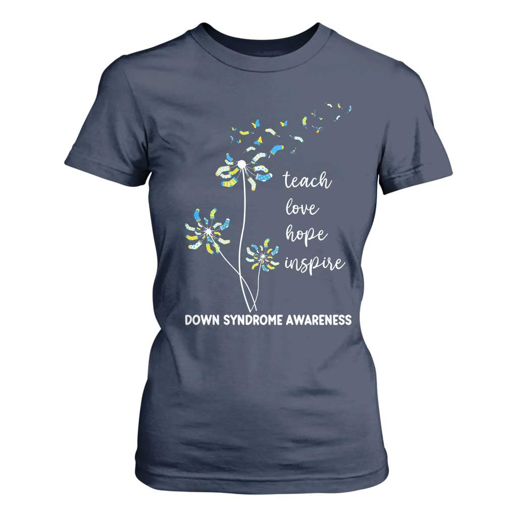 Down Syndrome Awareness T Shirt For Women Teach Love Hope Inspire Socks Dandelion TS11 Navy Print Your Wear