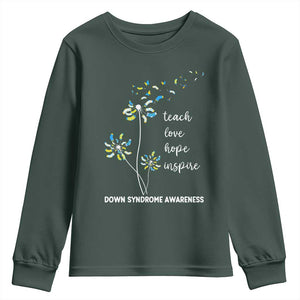 Down Syndrome Awareness Youth Sweatshirt Teach Love Hope Inspire Socks Dandelion TS11 Dark Forest Green Print Your Wear