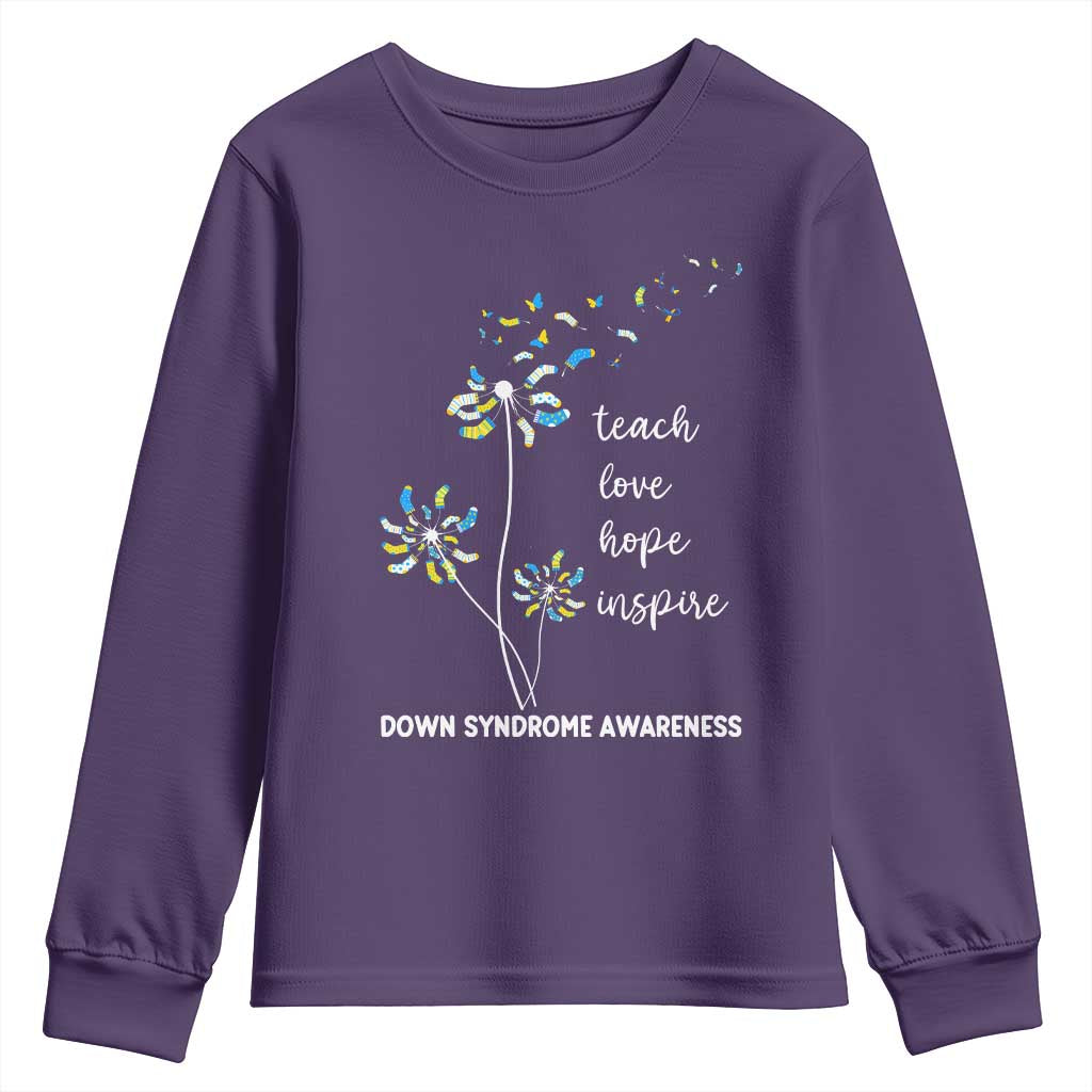 Down Syndrome Awareness Youth Sweatshirt Teach Love Hope Inspire Socks Dandelion TS11 Purple Print Your Wear