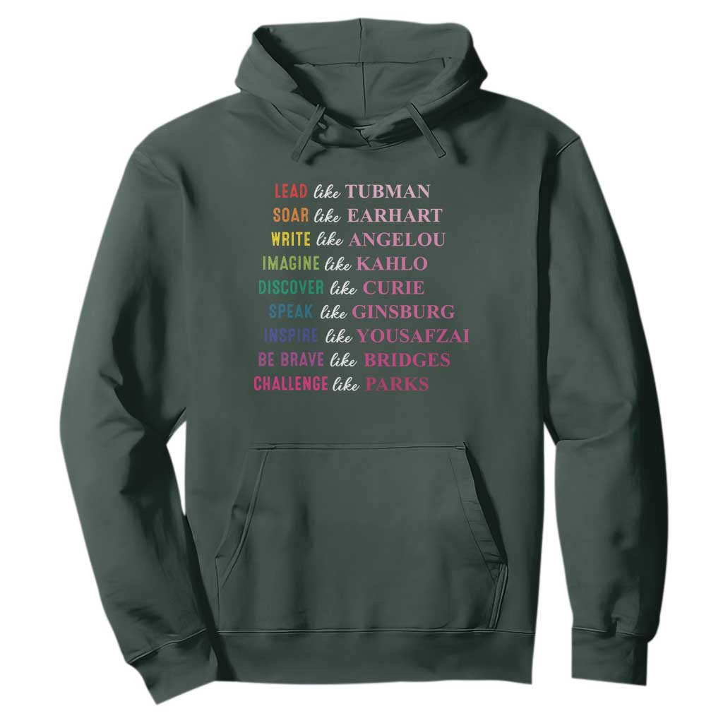 National Women's History Month Hoodie Lead Like Tubman Challenge Like Parks TS11 Dark Forest Green Print Your Wear
