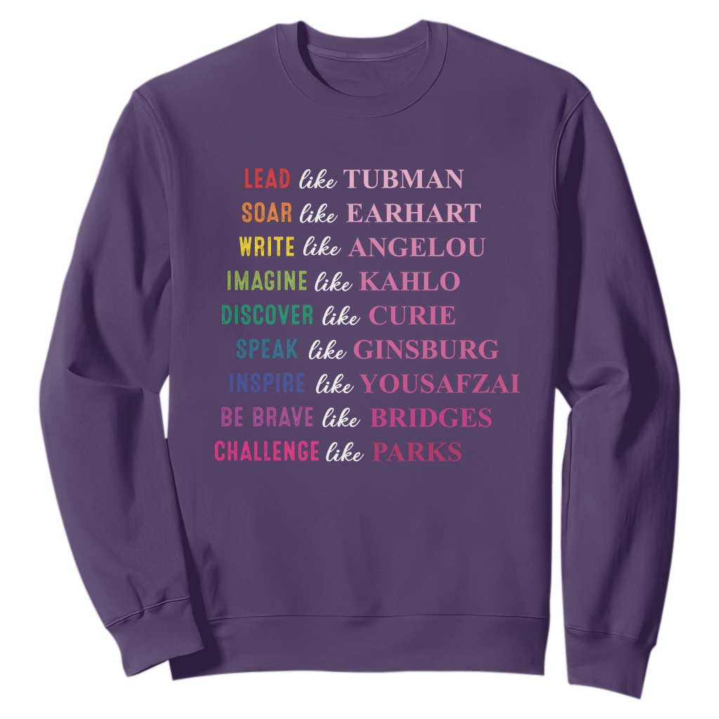 National Women's History Month Sweatshirt Lead Like Tubman Challenge Like Parks TS11 Purple Print Your Wear