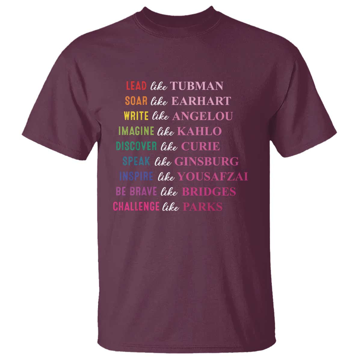 National Women's History Month T Shirt Lead Like Tubman Challenge Like Parks TS11 Maroon Print Your Wear