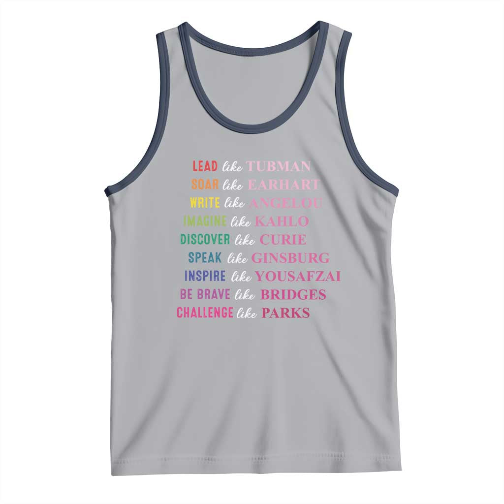 National Women's History Month Tank Top Lead Like Tubman Challenge Like Parks TS11 Athletic Heather Navy Print Your Wear