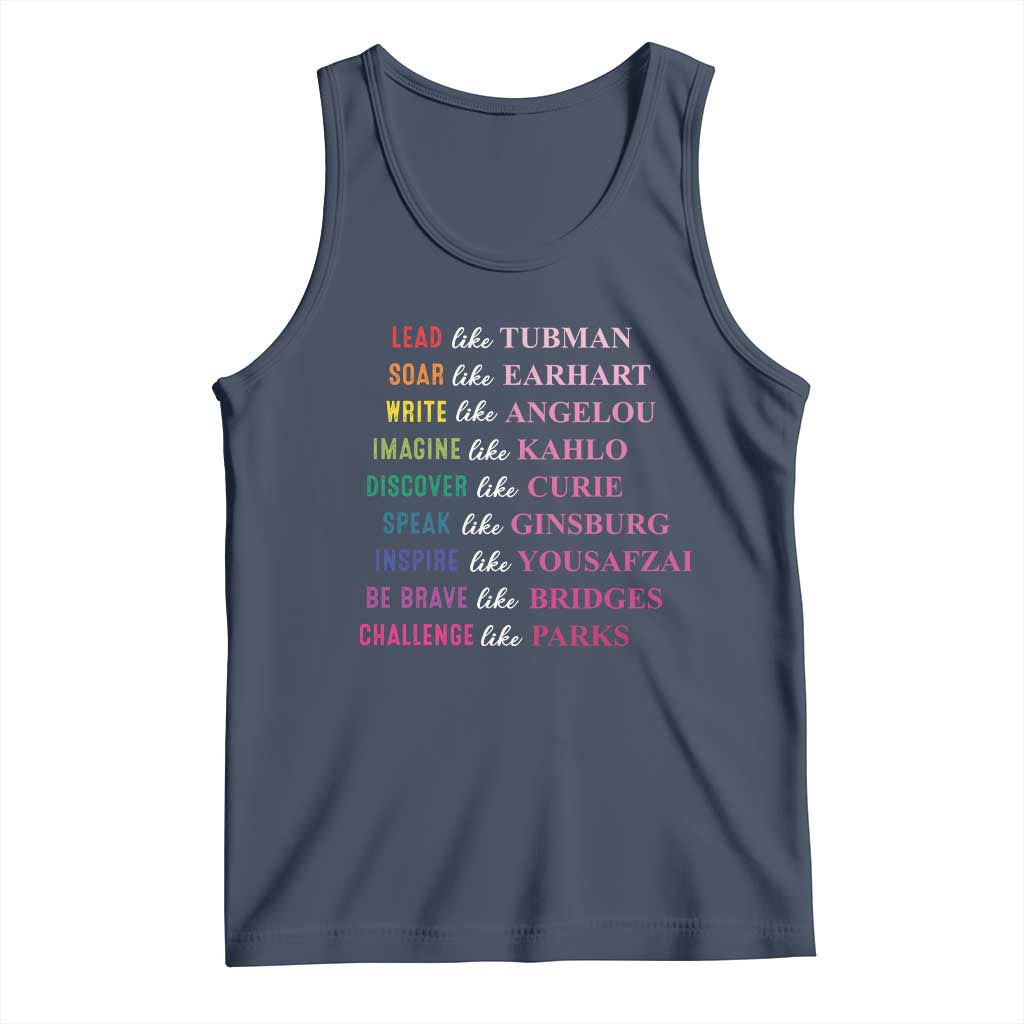 National Women's History Month Tank Top Lead Like Tubman Challenge Like Parks TS11 Navy Print Your Wear