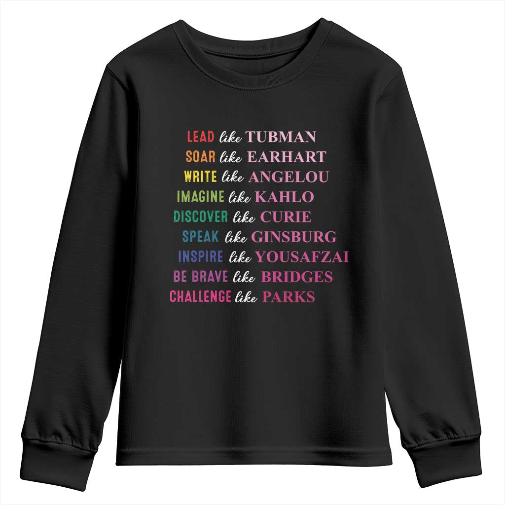 National Women's History Month Youth Sweatshirt Lead Like Tubman Challenge Like Parks TS11 Black Print Your Wear