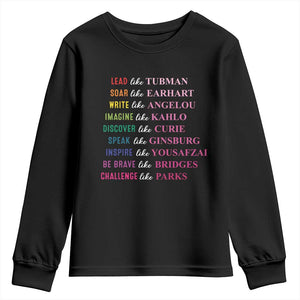 National Women's History Month Youth Sweatshirt Lead Like Tubman Challenge Like Parks TS11 Black Print Your Wear