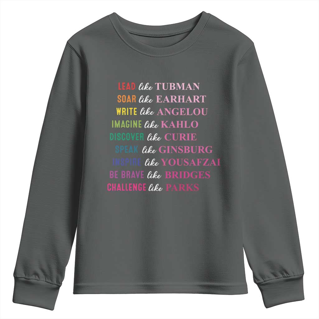 National Women's History Month Youth Sweatshirt Lead Like Tubman Challenge Like Parks TS11 Dark Heather Print Your Wear