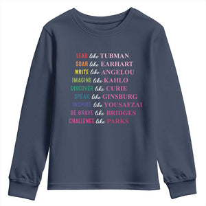 National Women's History Month Youth Sweatshirt Lead Like Tubman Challenge Like Parks TS11 Navy Print Your Wear